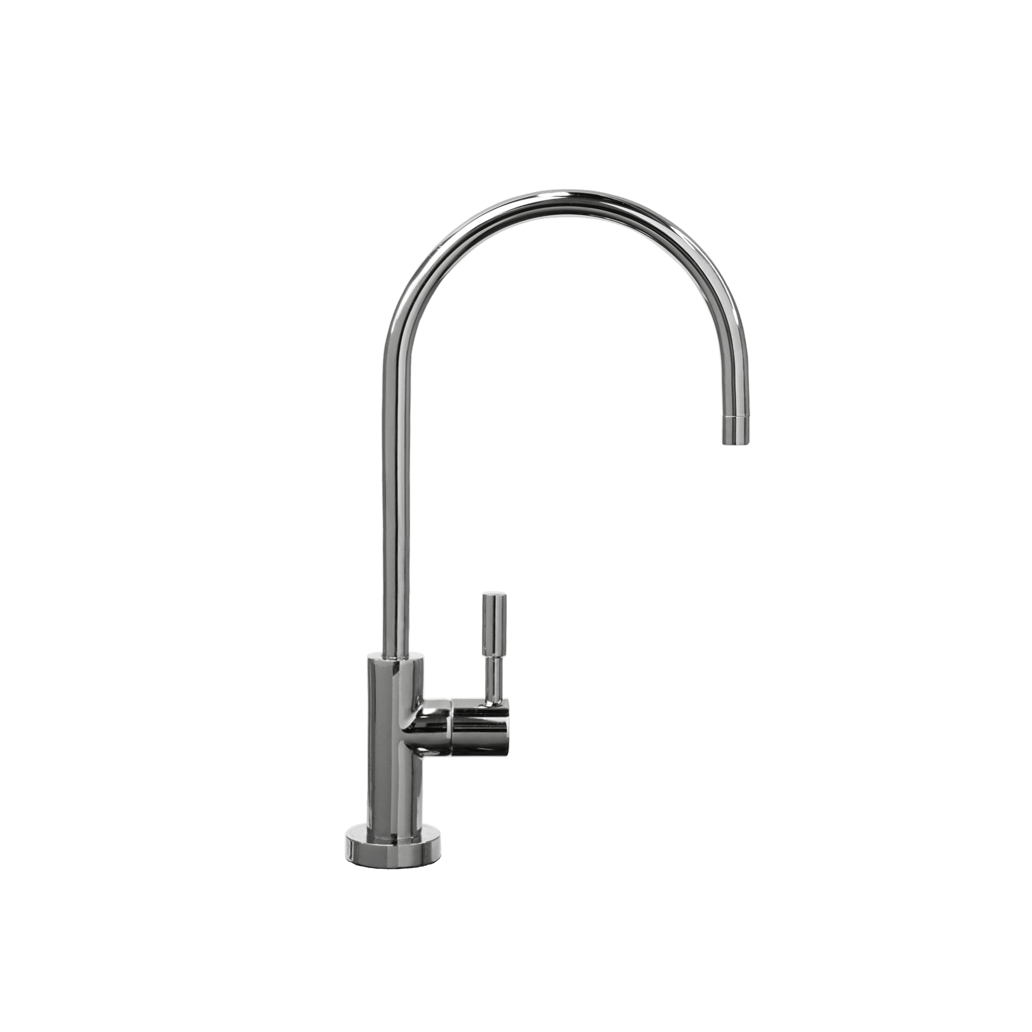 Modern stainless steel water filter faucet with curved spout and side lever