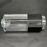 Clear and black portable hydrogen water bottle on a dark background