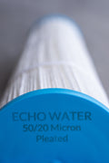 Pleated 50/20 micron water filter cartridge with blue cap for hydrogen water systems