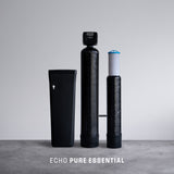 Echo Pure Essential hydrogen water filtration system with three black tanks on a gray background