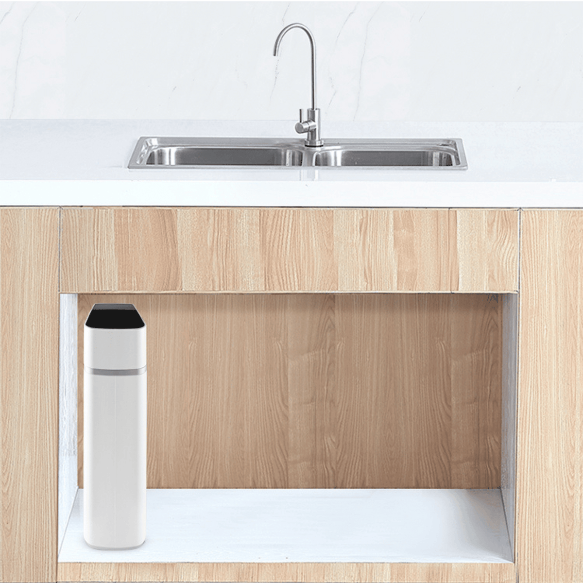 ECHO RO tankless reverse osmosis system installed under a kitchen sink